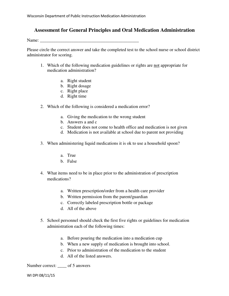 Assessment for General Principles and Oral Medication Administration - Wisconsin, Page 1