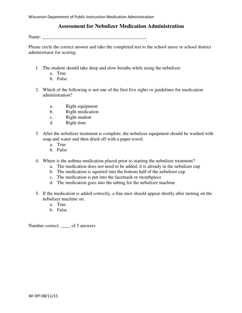 Assessment for Nebulizer Medication Administration - Wisconsin, Page 1