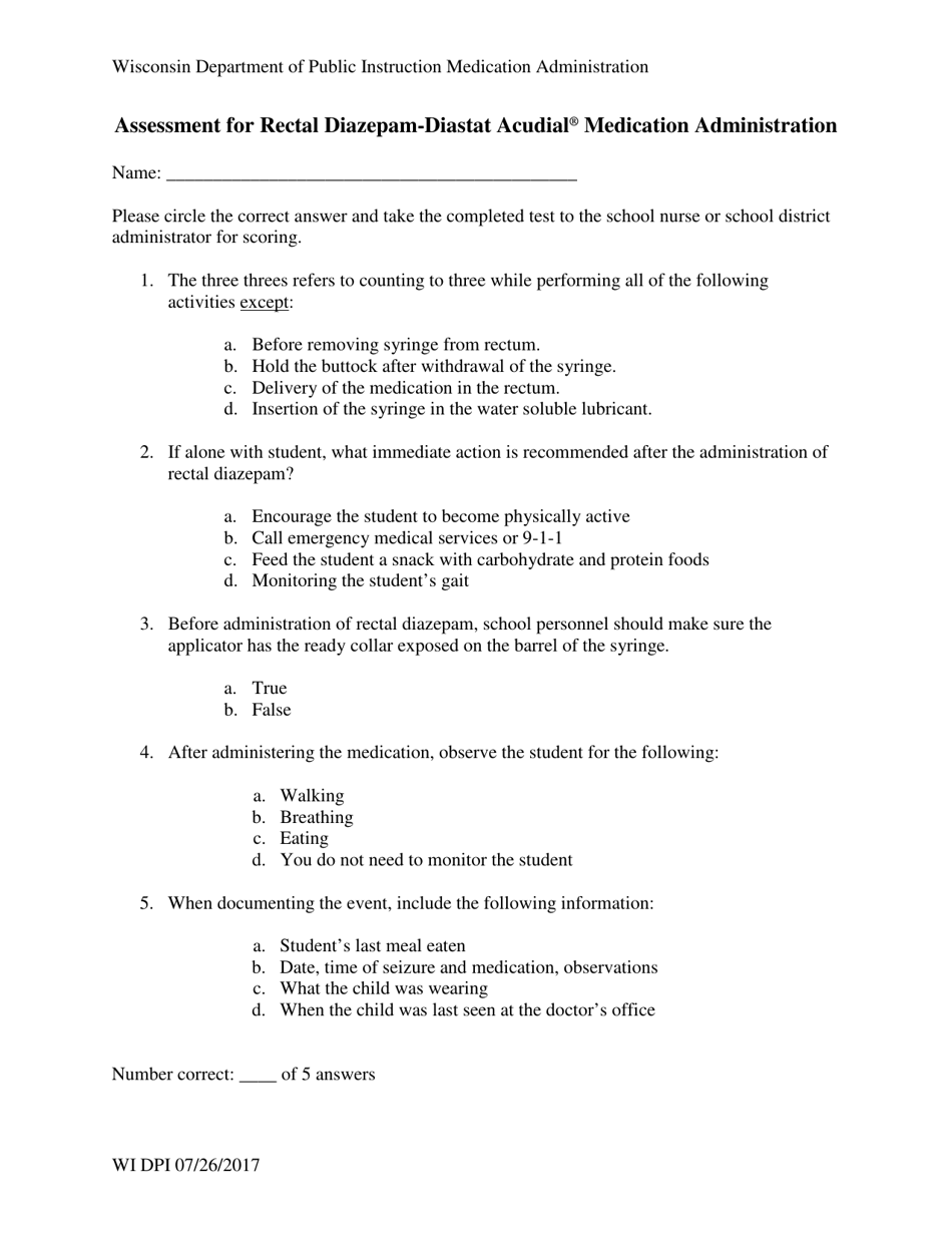 Assessment for Rectal Diazepam-Diastat Acudial Medication Administration - Wisconsin, Page 1
