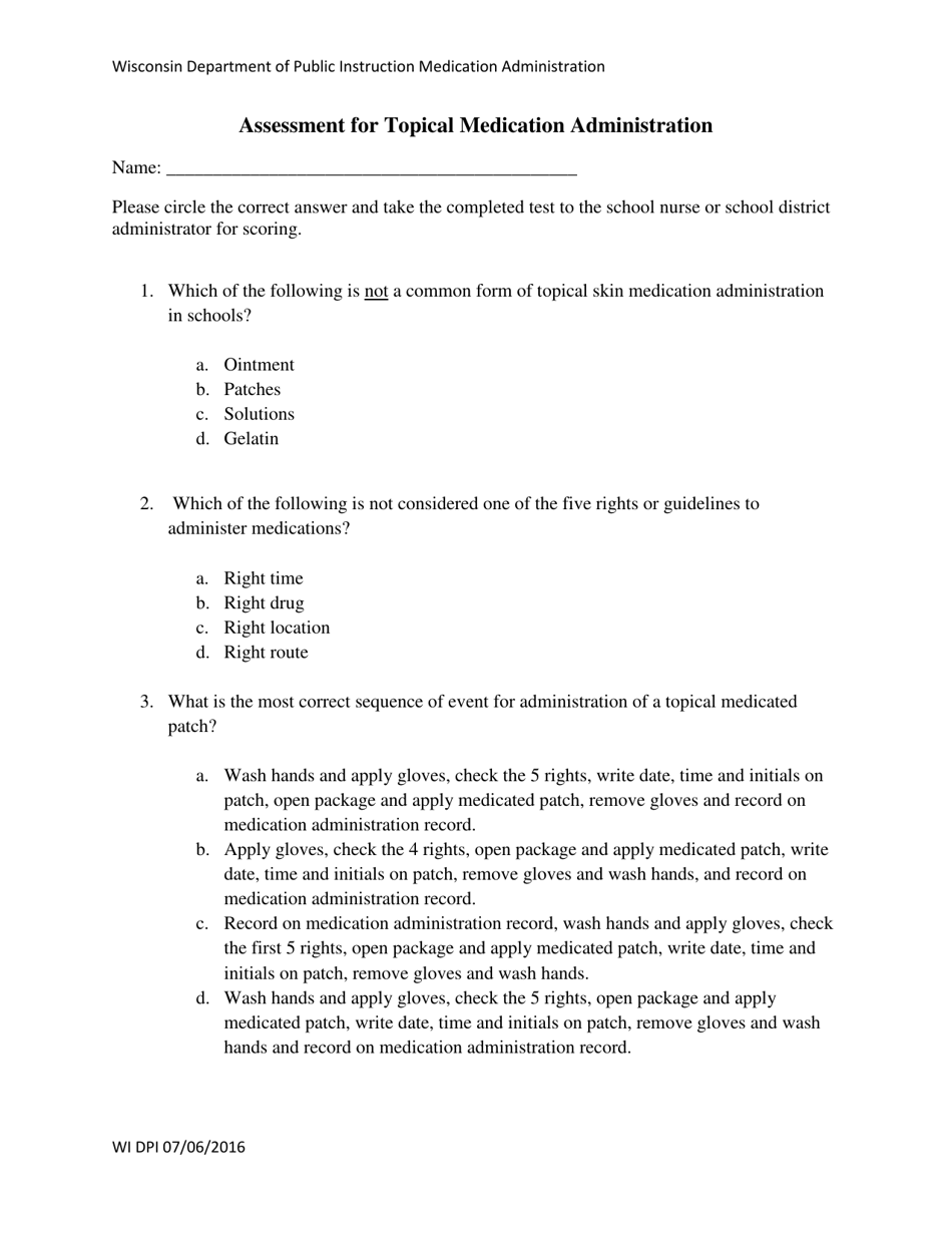 Assessment for Topical Medication Administration - Wisconsin, Page 1