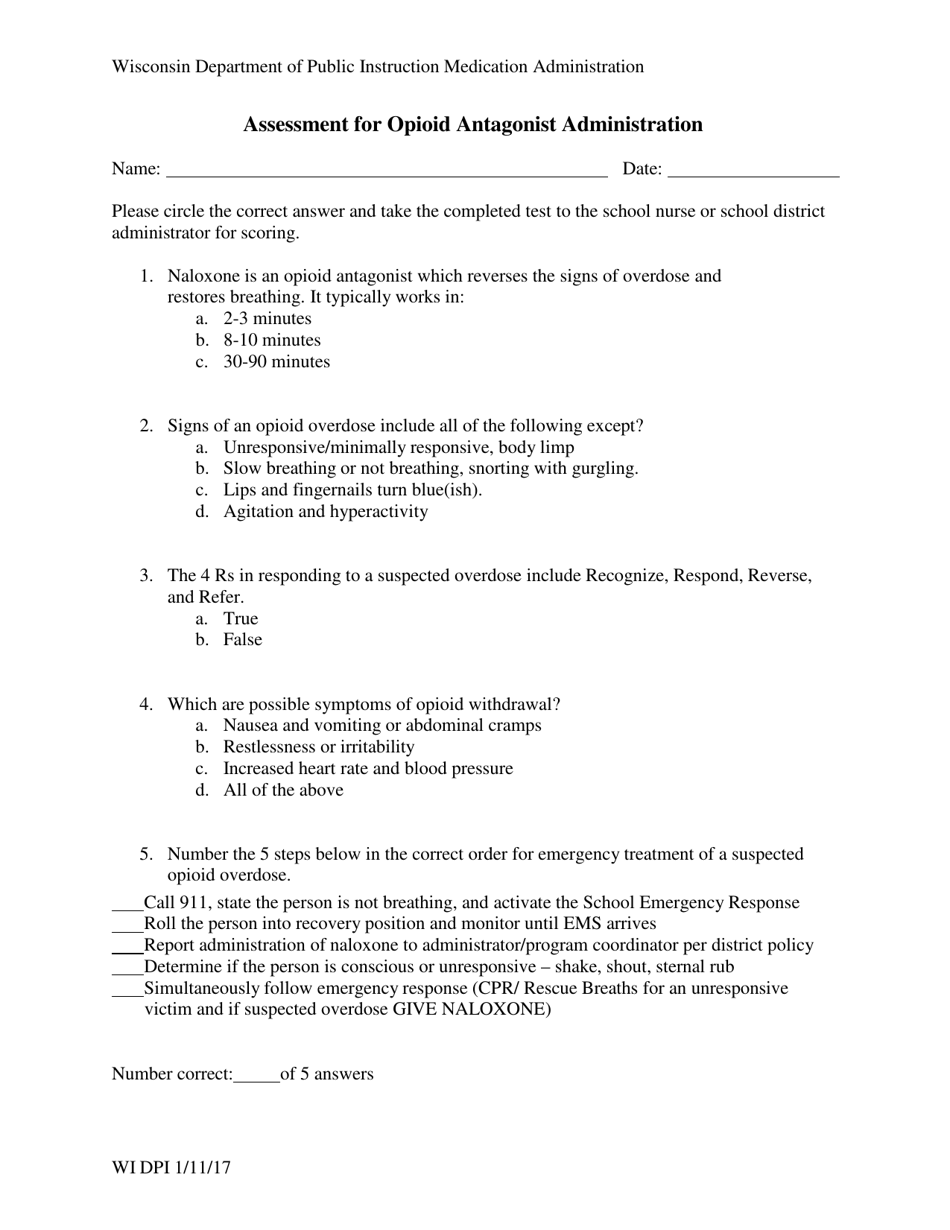 Assessment for Opioid Antagonist Administration - Wisconsin, Page 1