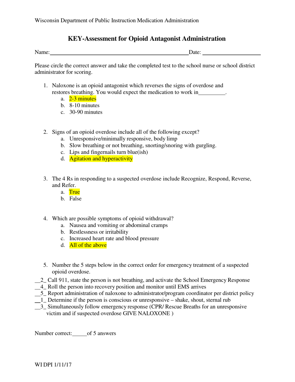 Key-Assessment for Opioid Antagonist Administration - Wisconsin, Page 1