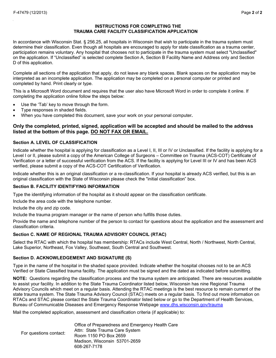 Form F-47479 Trauma Care Facility Classification Application - Wisconsin, Page 2