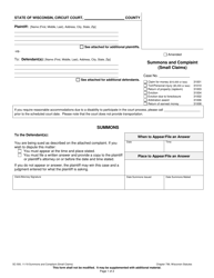 Form SC-500 Summons and Complaint (Small Claims) - Wisconsin