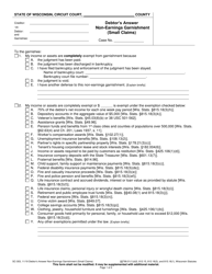 Form SC-303 Debtor&#039;s Answer Non-earnings Garnishment (Small Claims) - Wisconsin