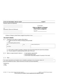 Document preview: Form SC-515B Order on Motion to Reopen Small Claims Judgment - Wisconsin