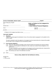 Document preview: Form CR-207B Order on Petition for Civil Judgment for Restitution or Court Ordered Financial Obligations - Wisconsin