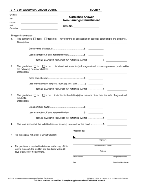 Form CV-302  Printable Pdf