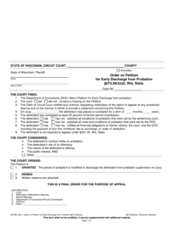 Document preview: Form CR-285 Order on Petition for Early Discharge From Probation 973.09(3)(D), Wis. Stats. - Wisconsin