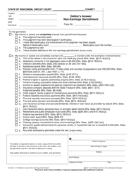 Document preview: Form CV-303 Debtor's Answer Non-earnings Garnishment - Wisconsin
