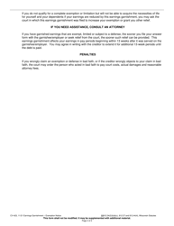 Form CV-423 Earnings Garnishment - Exemption Notice - Wisconsin, Page 2