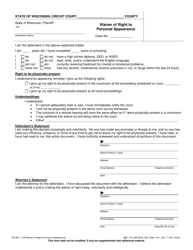 Form CR-295 Waiver of Right to Personal Appearance - Wisconsin