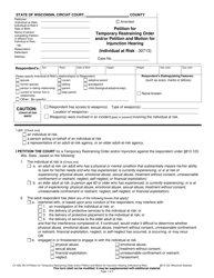 Document preview: Form CV-428 Petition for Temporary Restraining Order and/or Petition and Motion for Injunction Hearing (Individual at Risk) - Wisconsin