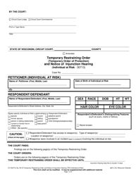 Document preview: Form CV-429 Temporary Restraining Order (Temporary Order of Protection) and Notice of Injunction Hearing (Individual at Risk) - Wisconsin