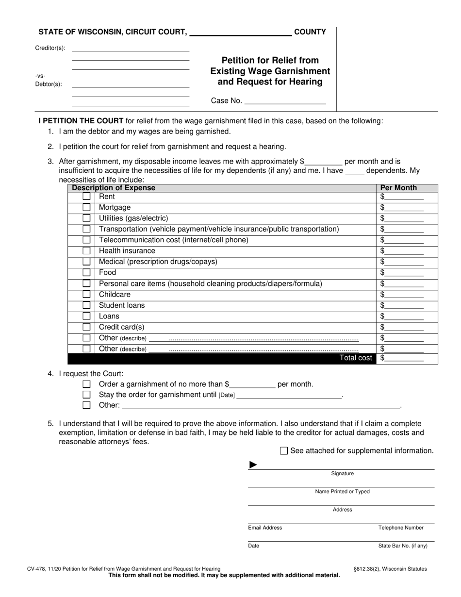 Form Cv 478 Fill Out Sign Online And Download Printable Pdf Wisconsin Templateroller 2313