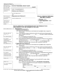 Form FA-4154V Divorce Judgment Addendum With Minor Children - Wisconsin