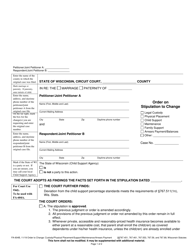 Document preview: Form FA-604B Order on Stipulation to Change: Custody/Placement/Support/Maintenance/Arrears - Wisconsin