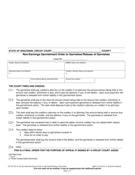 Document preview: Form GF-105 Non-earnings Garnishment Order to Garnishee/Release of Garnishee - Wisconsin