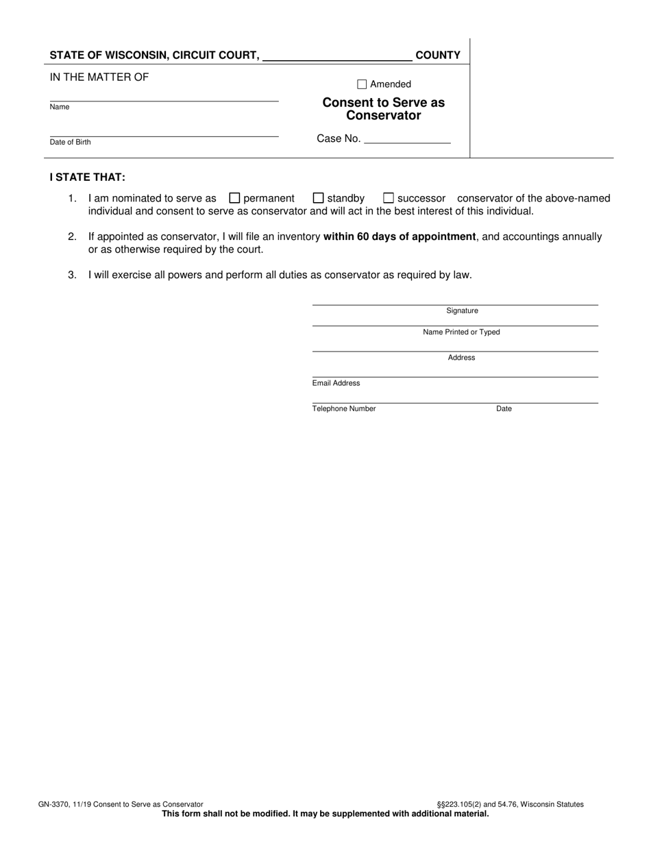 Form GN-3370 Consent to Serve as Conservator - Wisconsin, Page 1