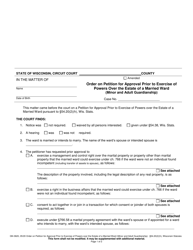 Document preview: Form GN-3620 Order on Petition for Approval Prior to Exercise of Powers Over the Estate of a Married Ward (Minor and Adult Guardianship) - Wisconsin