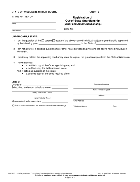 Form GN-3907 Registration of Out-of-State Guardianship (Minor and Adult Guardianship) - Wisconsin