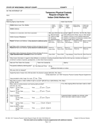 Form IW-1608 Temporary Physical Custody Request (Chapter 48) - Indian Child Welfare Act - Wisconsin