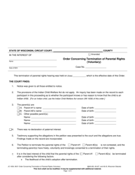 Form JC-1638 Order Concerning Termination of Parental Rights (Voluntary) - Wisconsin