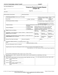 Form JC-1608 Temporary Physical Custody Request (Chapter 48) - Wisconsin