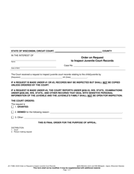Document preview: Form JD-1738B Order on Request to Inspect Juvenile Court Records - Wisconsin