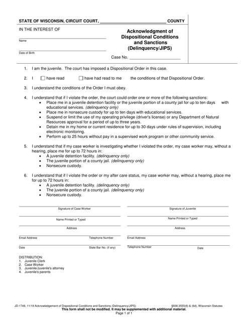 Form JD-1749  Printable Pdf