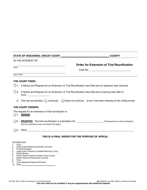 Form JD-1803  Printable Pdf