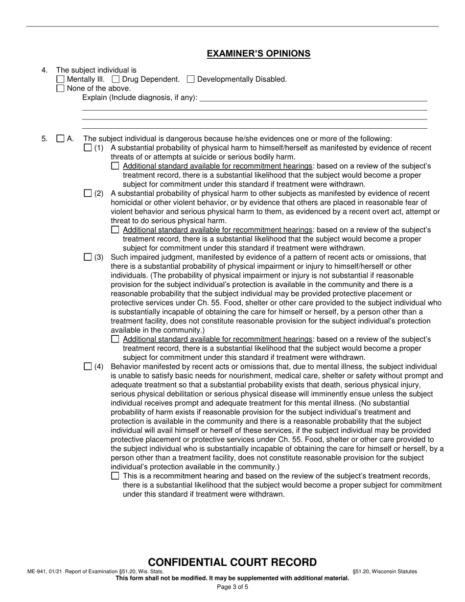 Form ME-941 Report of Examination 51.20, Wis. Stats. - Wisconsin, Page 4