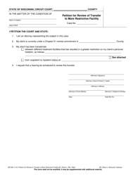 Document preview: Form ME-955 Petition for Review of Transfer to More Restrictive Facility - Wisconsin