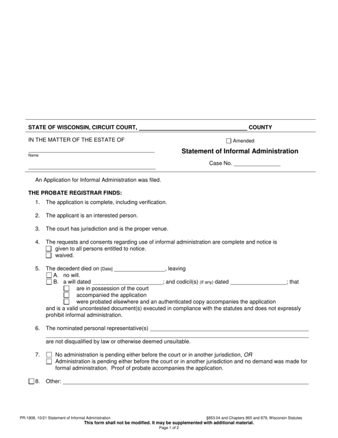 Form PR-1808  Printable Pdf