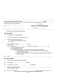 Document preview: Form PR-1905 Order for Formal Administration - Wisconsin