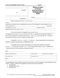 Form CA-110 Notice of Intent to Pursue Postconviction or Postdisposition Relief - Wisconsin