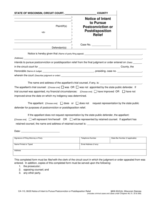 Form CA-110  Printable Pdf