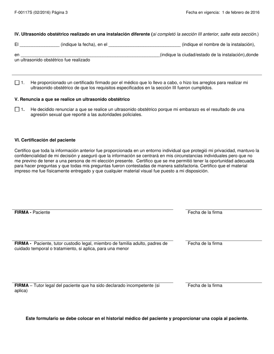 Formulario F-40117 Certificacion De Provision De Informacion Sobre El Aborto - Wisconsin (Spanish), Page 3