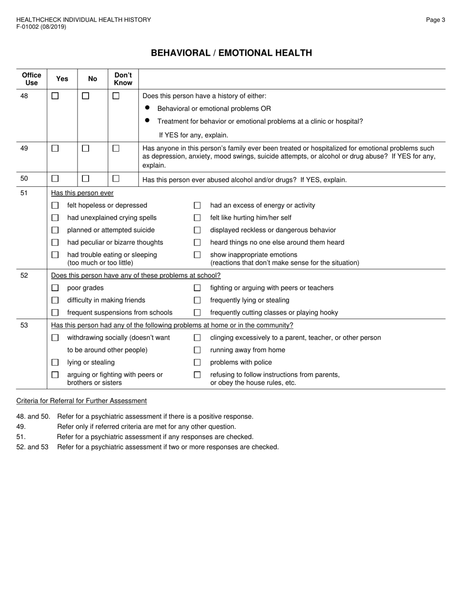 Form F-01002 Healthcheck Individual Health History - Wisconsin, Page 3