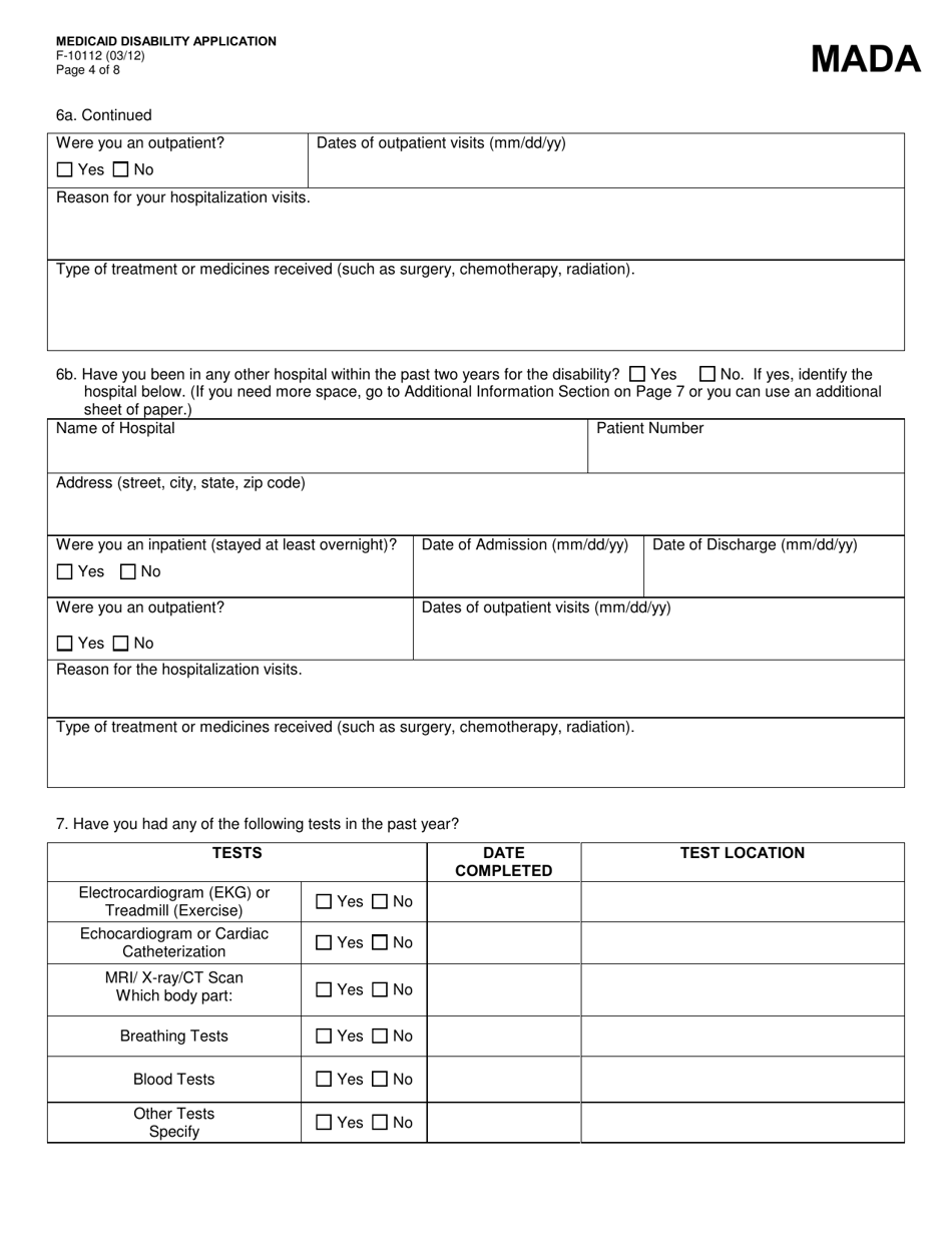 Form F-10112 Medicaid - Disability Application - Wisconsin, Page 4