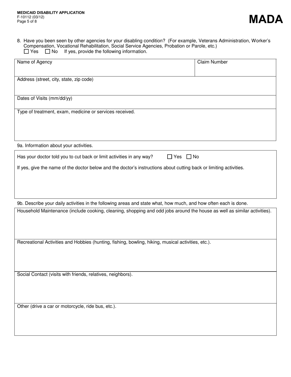 Form F-10112 Medicaid - Disability Application - Wisconsin, Page 5