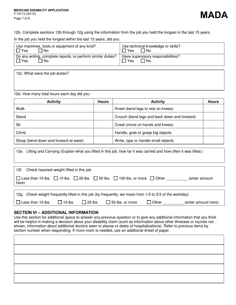 Form F-10112 Medicaid - Disability Application - Wisconsin, Page 7