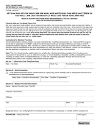 Document preview: Form F-01598 Medical Exemption From Work Requirement for Able-Bodied Adults Without Dependents - Wisconsin (Hmong)