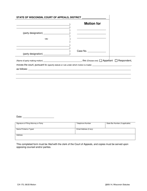 Form CA-170  Printable Pdf