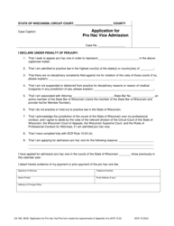 Form CA-180 Application for Pro Hac Vice Admission - Wisconsin
