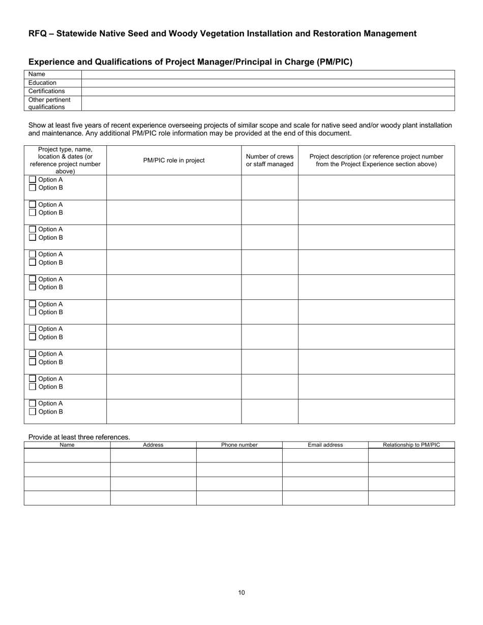 Request for Qualifications - Statewide Native Seed and Woody Vegetation Installation and Restoration Management - Wisconsin, Page 10