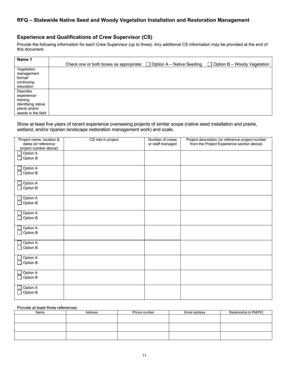 Request for Qualifications - Statewide Native Seed and Woody Vegetation Installation and Restoration Management - Wisconsin, Page 11