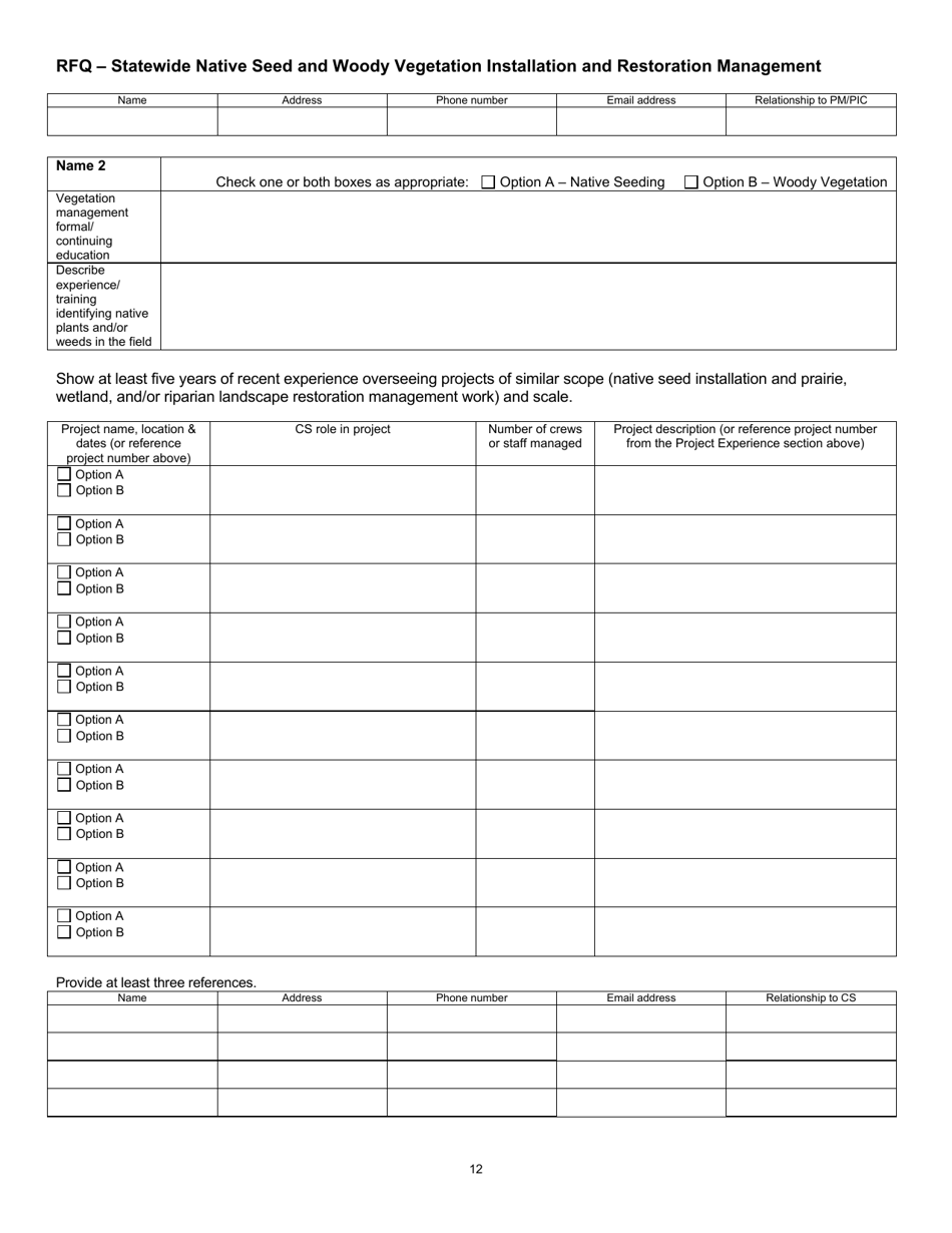 Request for Qualifications - Statewide Native Seed and Woody Vegetation Installation and Restoration Management - Wisconsin, Page 12