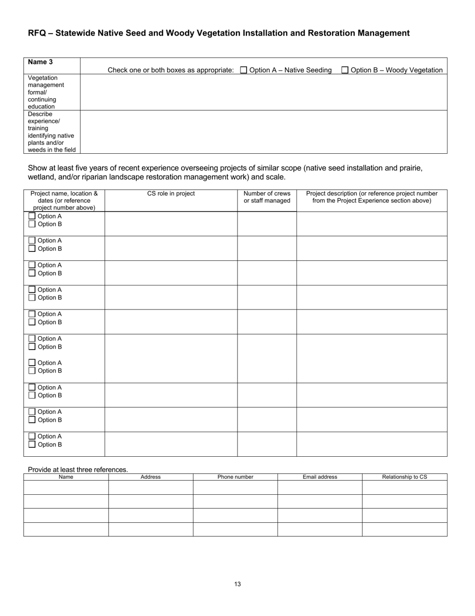 Request for Qualifications - Statewide Native Seed and Woody Vegetation Installation and Restoration Management - Wisconsin, Page 13