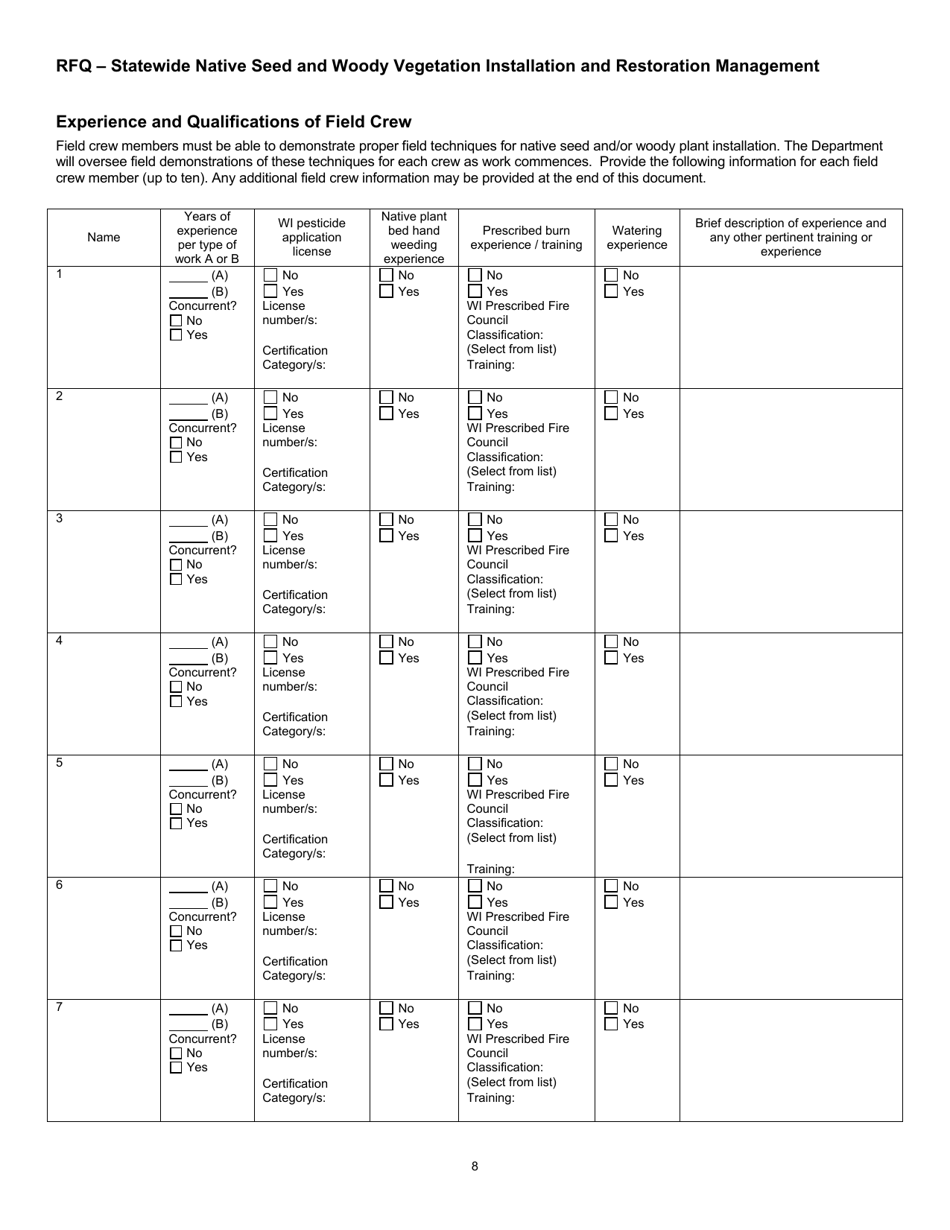 Request for Qualifications - Statewide Native Seed and Woody Vegetation Installation and Restoration Management - Wisconsin, Page 8